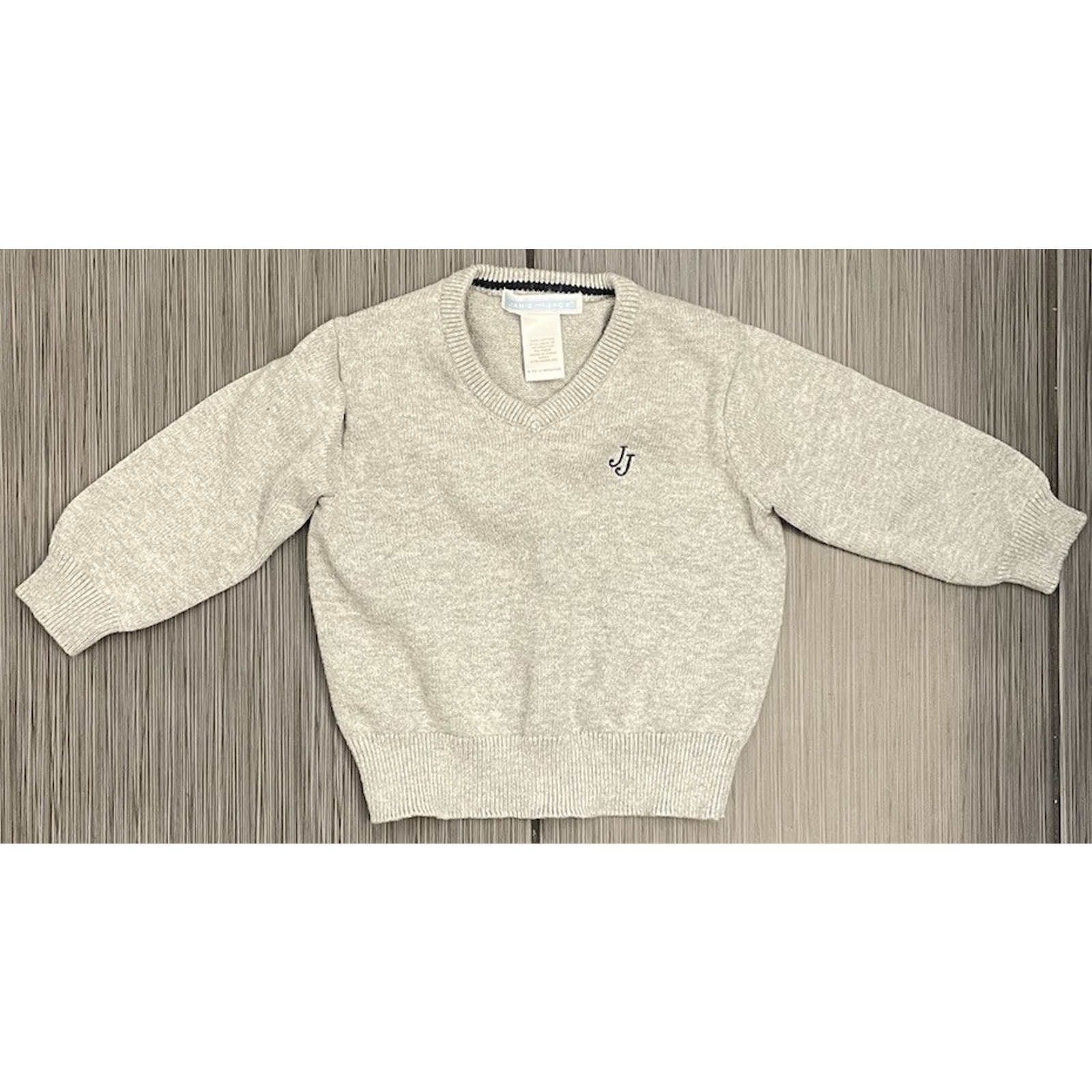 Janie And Jack Boys Gray Sweater Embroidered Jj Size 6-12 Months